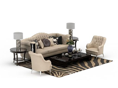 欧式豪华真皮沙发组合模型3d模型