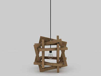 3d创意木框球形吊灯模型