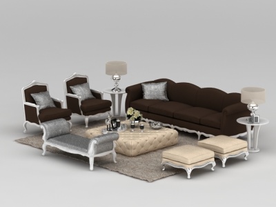 欧式咖啡色布艺组合沙发模型3d模型