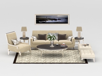 3d现代精品布艺沙发茶几组合模型