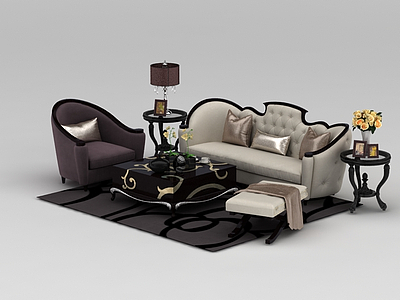 3d欧式软包布艺组合沙发模型