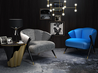 3d现代时尚沙发茶几组合模型