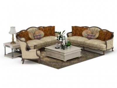 欧式印花布艺组合沙发模型3d模型
