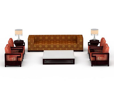 3d中式实木沙发组合免费模型