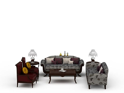混搭风格客厅组合沙发模型3d模型