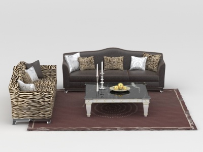 简欧豹纹皮质沙发茶几组合模型3d模型