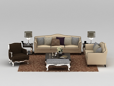 3d欧式客厅沙发座椅组合免费模型