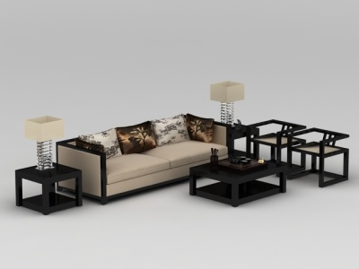 中式黑色组合沙发模型3d模型
