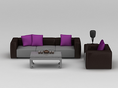 黑灰色现代沙发茶几组合模型3d模型