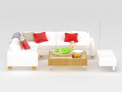 3d现代白色布艺沙发茶几组合免费模型