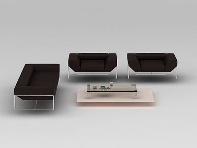 黑色商务沙发茶几组合模型3d模型