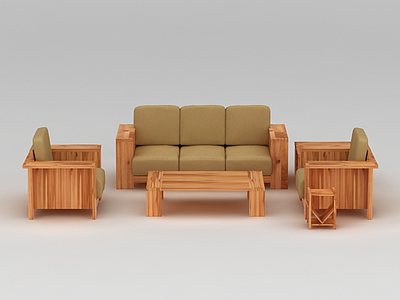 原木实木沙发茶几组合模型3d模型