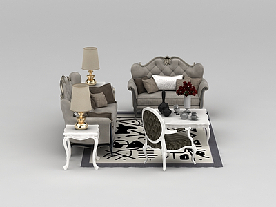 欧式灰色软包组合沙发模型3d模型