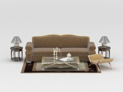 3d美式布艺沙发茶几组合模型