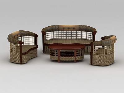 3d东南亚藤编沙发茶几免费模型