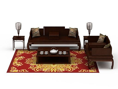 3d中式红木沙发茶几免费模型