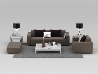 现代浅咖色布艺沙发茶几套装模型3d模型