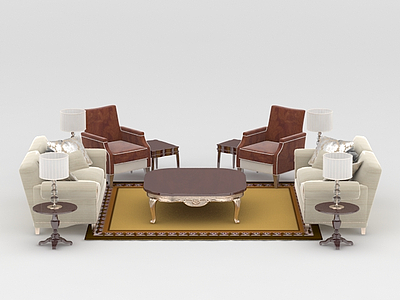 3d现代简约布艺组合沙发模型