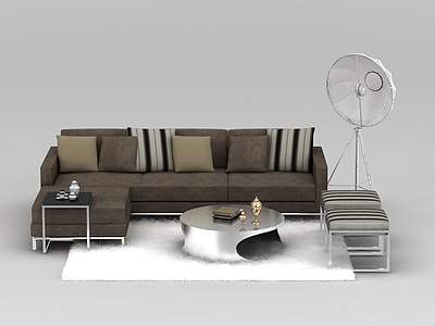 豪华咖啡色布艺组合沙发模型3d模型
