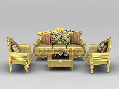 3d豪华欧式金色组合沙发模型
