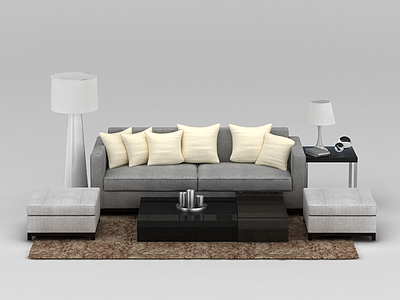 灰色布艺组合沙发模型3d模型