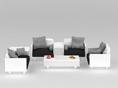 3d<font class='myIsRed'>现代白色沙发</font>茶几组合免费模型