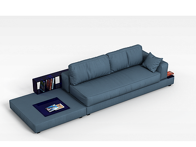 3d深蓝色布艺软靠沙发模型