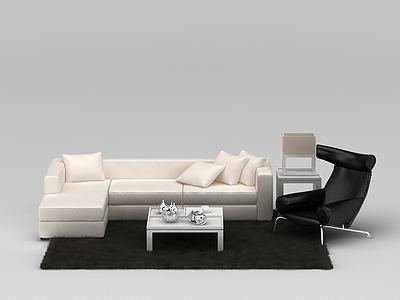 3d时尚<font class='myIsRed'>米色沙发</font>套装沙发茶几组合免费模型