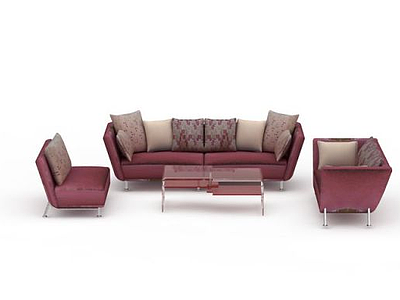 3d客厅粉色组合沙发模型