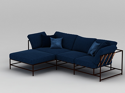 蓝色宜家可折叠布艺沙发模型3d模型