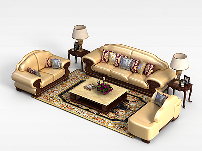 3d欧式豪华金色组合沙发模型