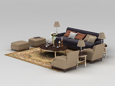 3d现代沙发茶几组合免费模型