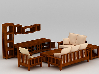 3d中式实木沙发电视柜组合免费模型
