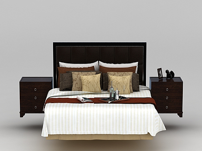 3d现代新中式双人床免费模型