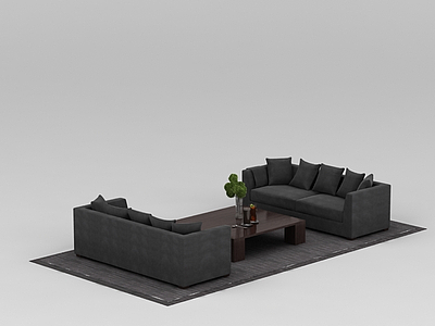 精品灰色布艺会客沙发组合模型3d模型