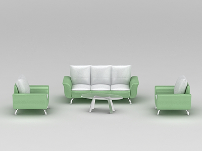 绿色真皮沙发茶几组合模型3d模型