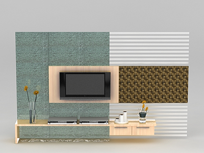 3d现代家装客厅电视墙免费模型