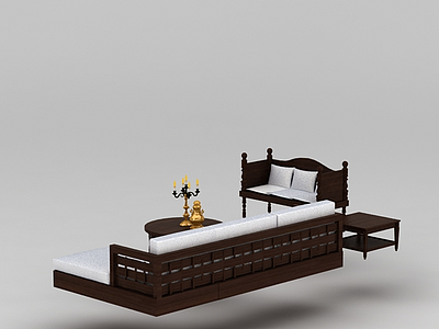 东南亚实木沙发茶几组合模型3d模型