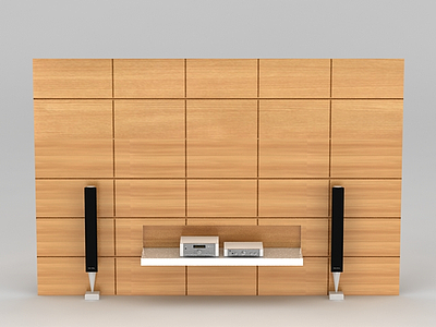 3d现代木板电视墙模型