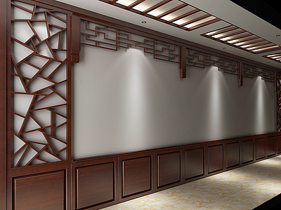 中式走廊木装饰3d模型