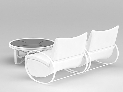 3d白色铁艺沙发茶几组合免费模型