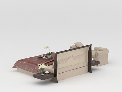 3d新中式豪华双人床免费模型