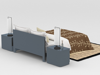 3d新中式双人床免费模型