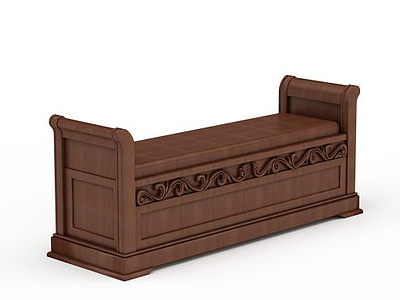 3d新中式实木雕花单人床免费模型