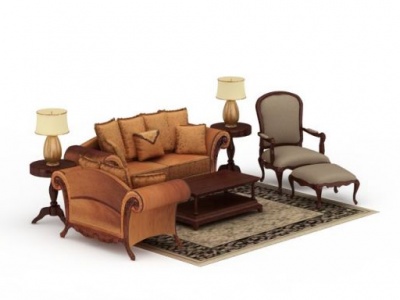 欧式贵妃椅沙发茶几模型3d模型