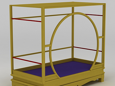 3d中式四柱拱门床免费模型