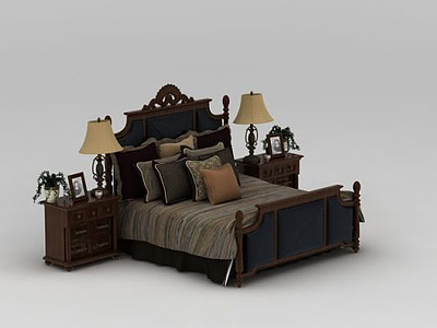 美式软靠双人床整体家具3d模型