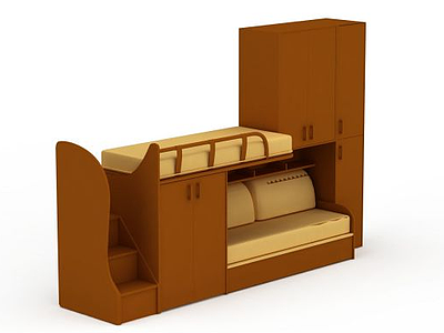 3d精品实木儿童上下床免费模型