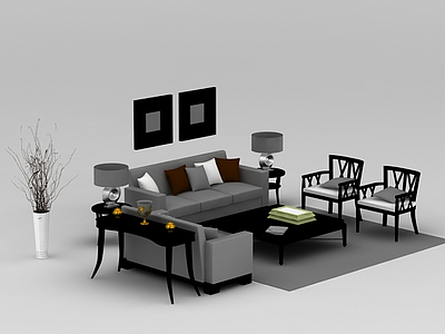 现代沙发茶几整体家具模型3d模型