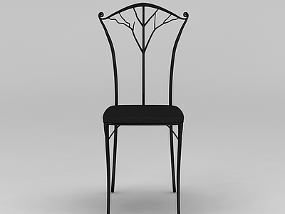 3d简易黑色雕花椅子模型